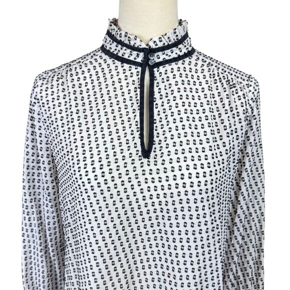 J. Crew Black & White Swiss Dot Silk Blend Long Sleeve Mock Neck Blouse - Picture 5 of 14